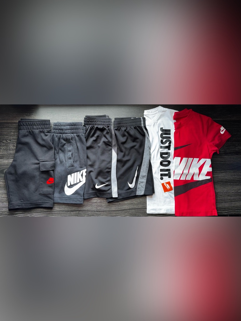 Nike Kids Shorts and Tees Bundle - Gray, Black, White & Red